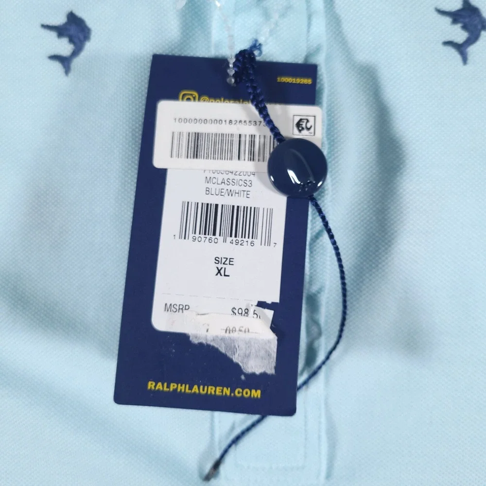 Ralph Lauren Polo Shirt Mens XL Blue Knit Oxford Short Sleeve Marlin Embroidered